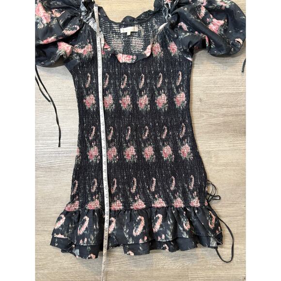 LOVESHACKFANCY Violett Dress Black Coffee M Floral Ruffle Silk Party Mini Date - Picture 13 of 14
